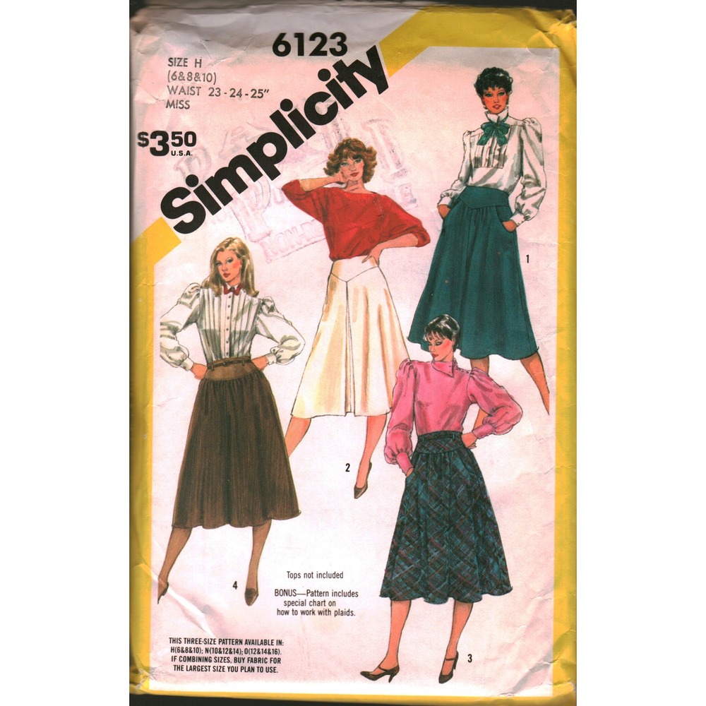 Vintage Simplicity 6123 Skirt Sewing Pattern Size H 6-8 Pleated Flared Midi